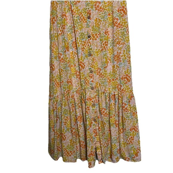 Mimi Chica Medium Yellow Orange Ditsy Floral Sleeveless Button Down Dress Boho - Picture 4 of 14